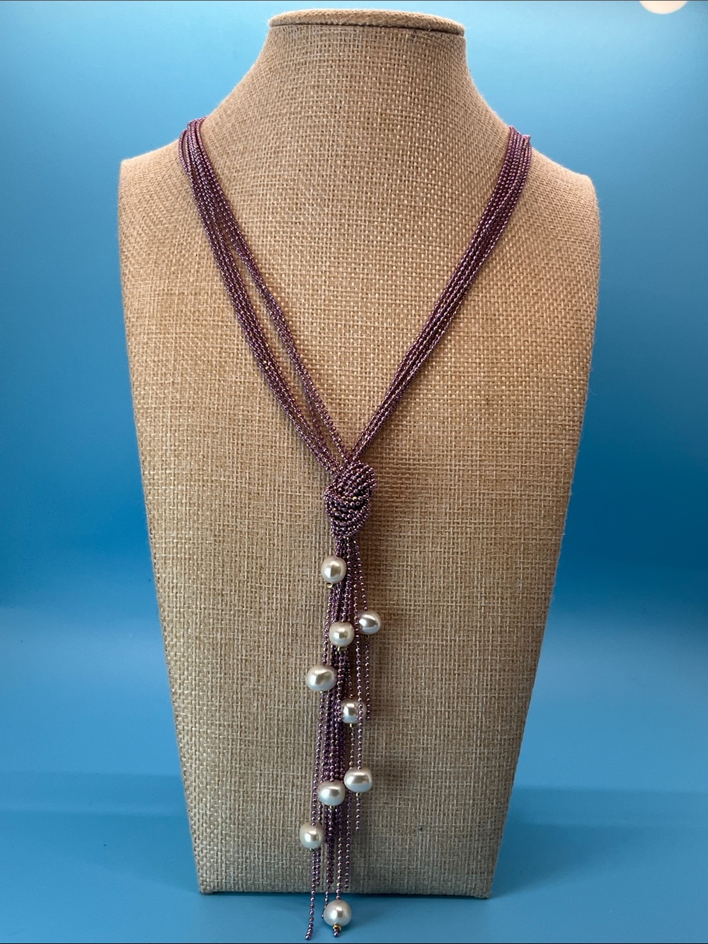 Erica Lyons Purple Multi-Strand Beaded Lariat Necklace with Pearl Drops